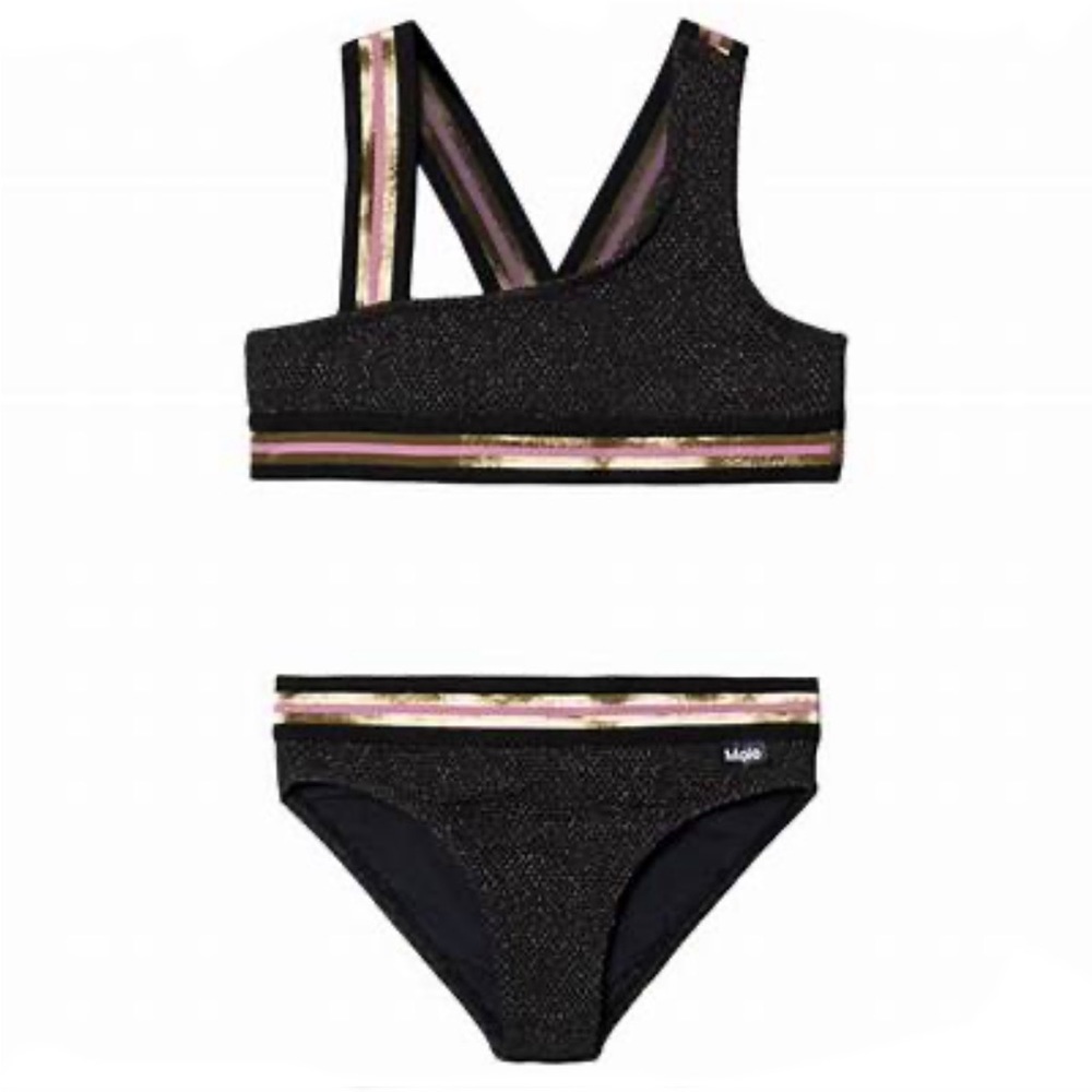 Molo Girl's Nicola Black Asymmetric Two-Piece Bikini Set Size 7-8 122-128